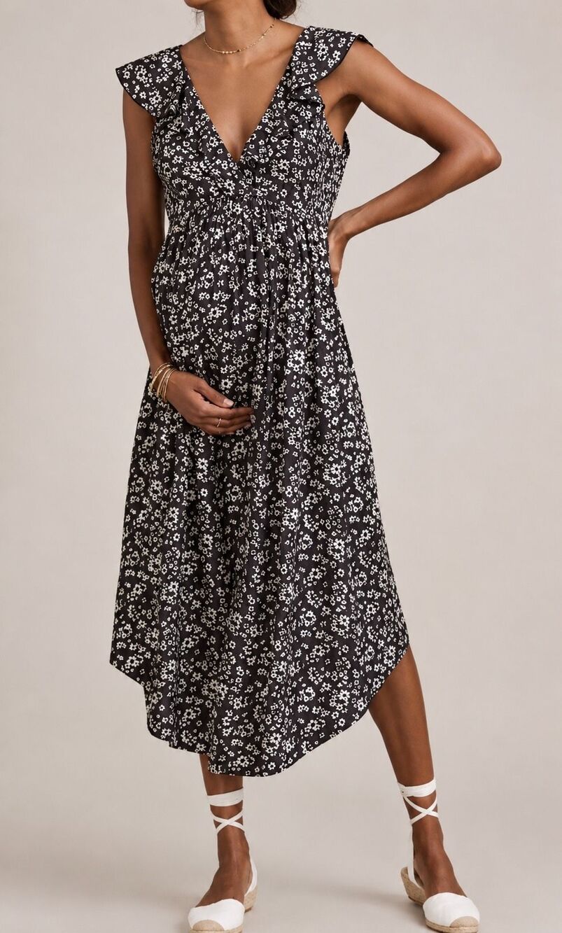 NWOT HATCH Collection Briana Floral Ruffle silk blend Maternity Maxi Dress, $228